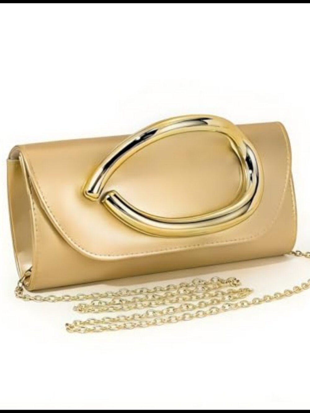 PU Leather Evening Bag Clutch with Detachable Chain & Metal Handle